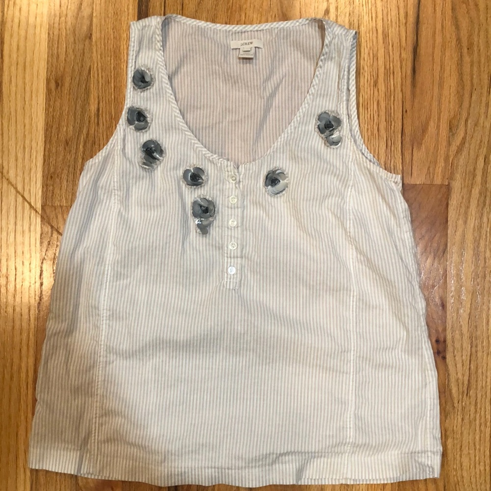 Jcrew vertical striped tank flower embellishment